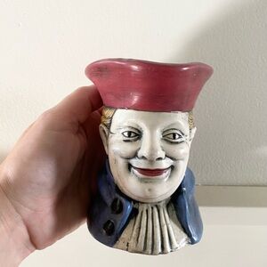 Vintage Ceramic Toby Mug - Red and Blue